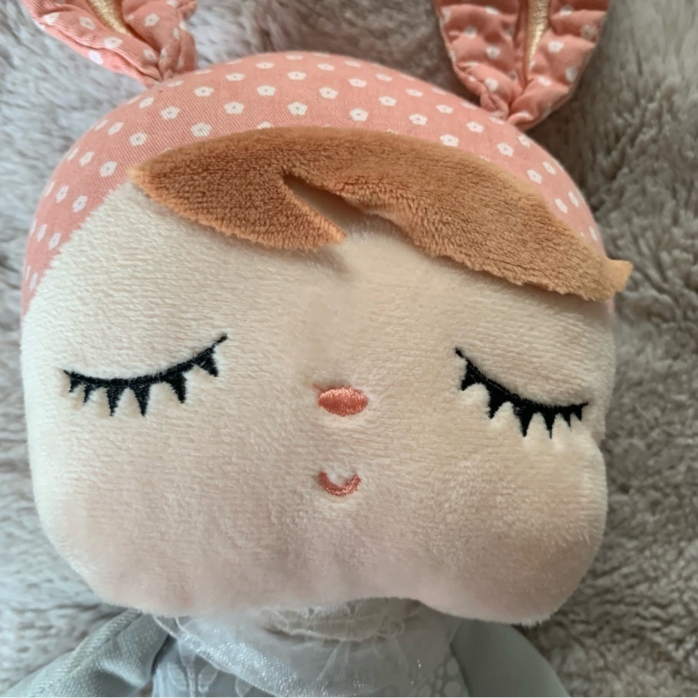 Metoo Angela Plush Doll Cloth Soft Gray Dress Pink Bunny Ears 14" - Picture 15 of 15